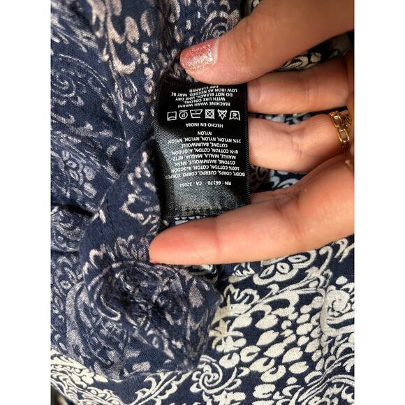 Anthropologie Akemi + Kin Marcella Blue Purple Lace Up Boho Peasant Top - L - Picture 9 of 9